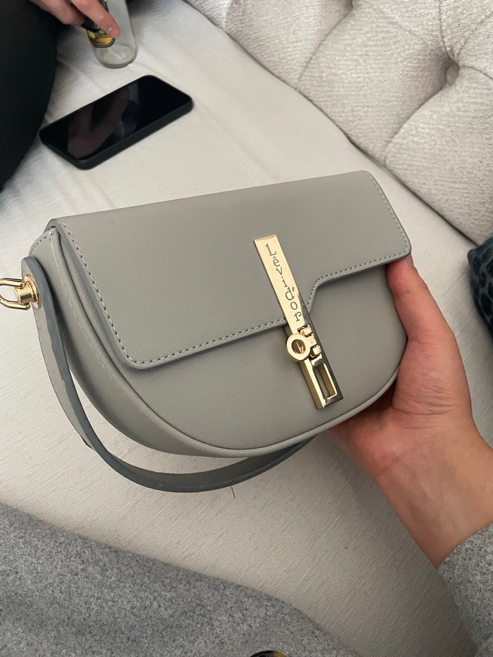 Gri Deri Kadın El Çantası - Görsel 3