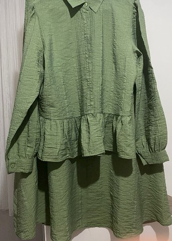 Kadın Haki Uzun Keten Pilili Tunik - Görsel 2