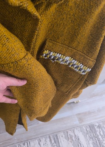Zara Düğmeli hardal Yün Kadın Gömlek