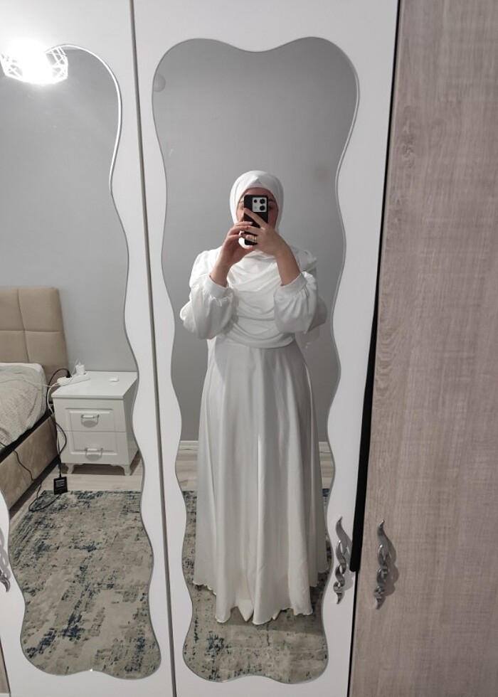 Beyaz nikah elbisesi+şal - Görsel 3