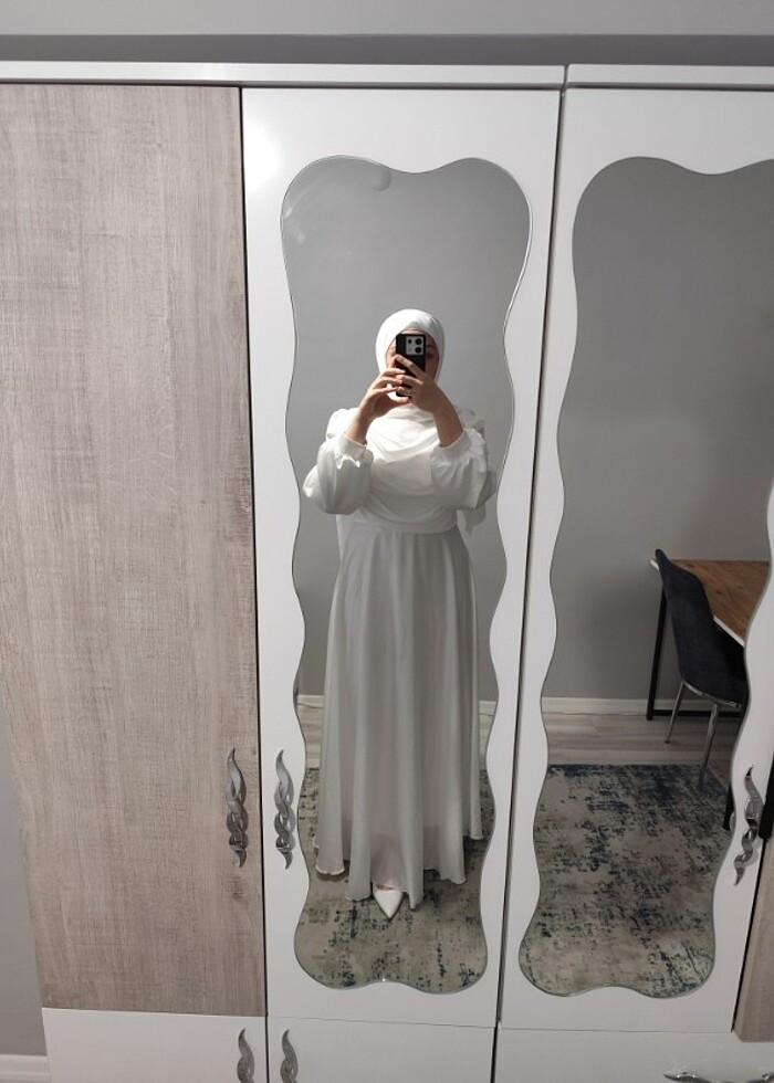 Beyaz nikah elbisesi+şal - Görsel 4