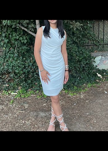 Beyaz Drapeli Midi Cocktail Elbise - Görsel 2