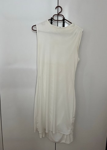 Beyaz Drapeli Midi Cocktail Elbise - Görsel 3