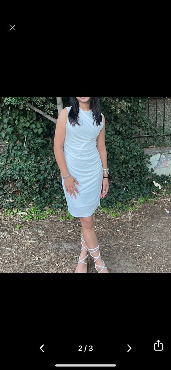 Beyaz Drapeli Midi Cocktail Elbise - Görsel 2