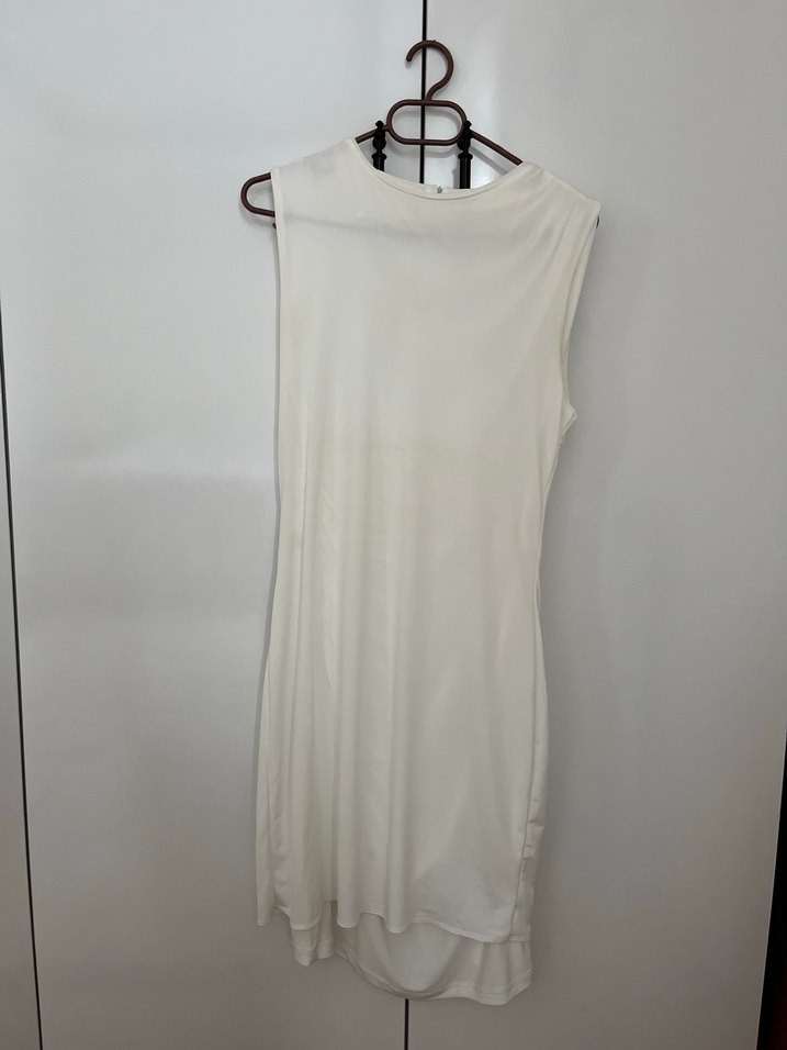 Beyaz Drapeli Midi Cocktail Elbise - Görsel 3