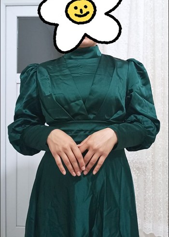 Yeşil Uzun Kollu Drapeli Abiye Elbise - Görsel 3