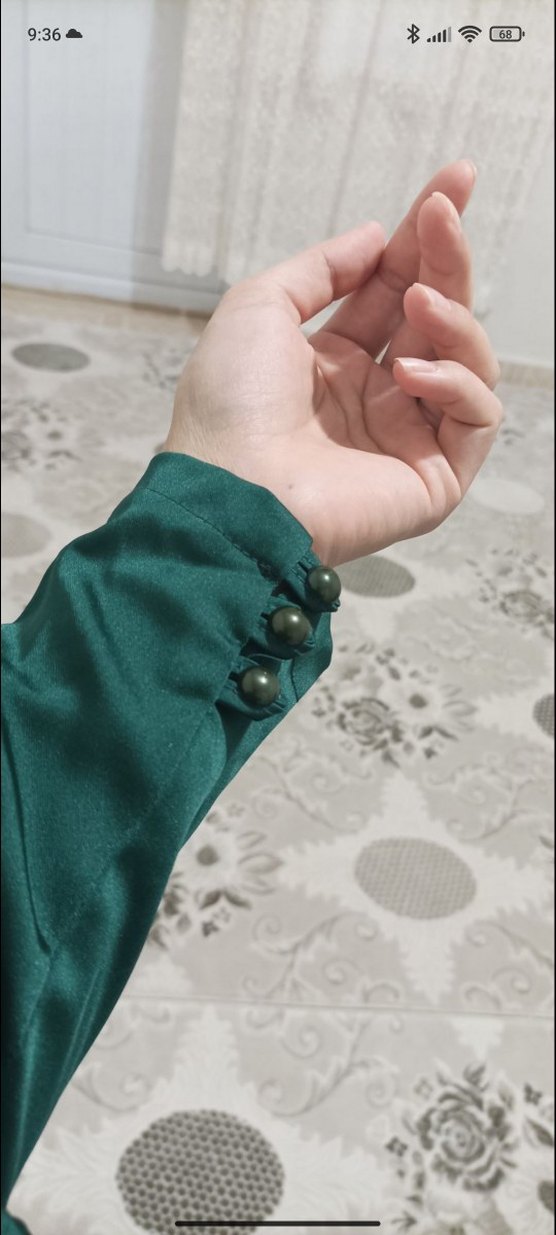 Yeşil Uzun Kollu Drapeli Abiye Elbise - Görsel 4