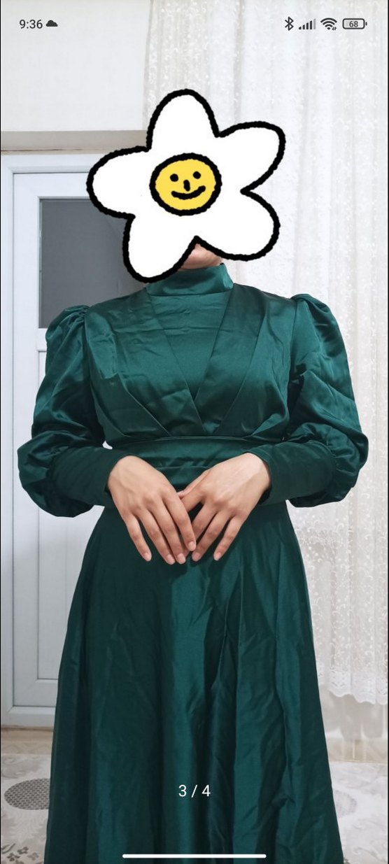 Yeşil Uzun Kollu Drapeli Abiye Elbise - Görsel 3