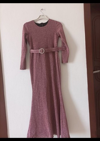 Bordo Uzun Kollu Drapeli Abiye Elbise - Görsel 2