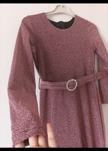 Bordo Uzun Kollu Drapeli Abiye Elbise - Görsel 3