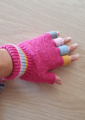 Nakışlı Renkli Kız Çocuk Örgü Eldiven - Görsel 3