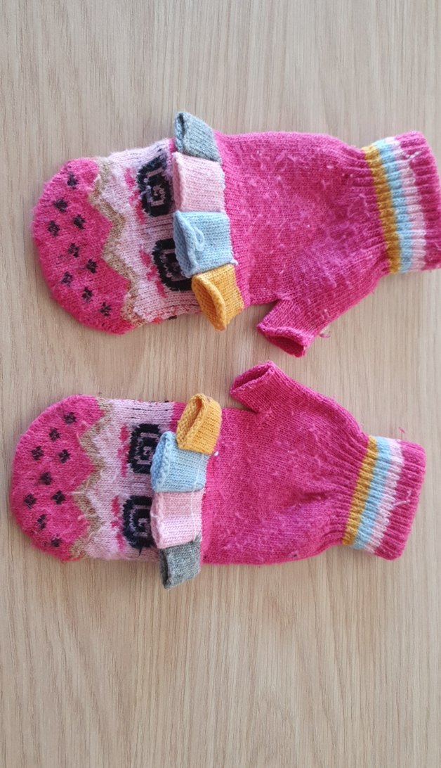 Nakışlı Renkli Kız Çocuk Örgü Eldiven - Görsel 2