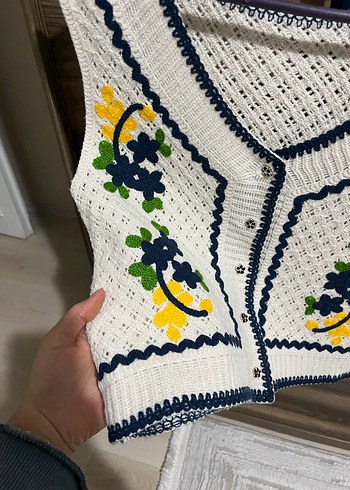 Nakışlı Bohem Kadın Triko Yelek - Görsel 2