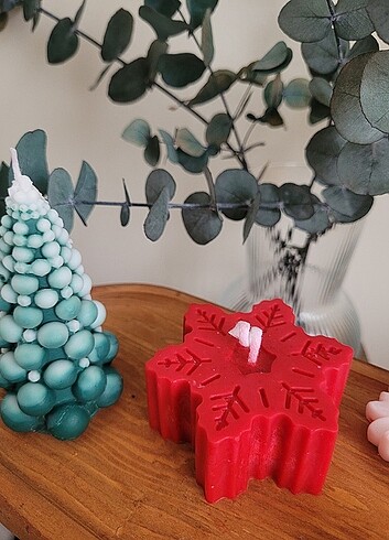 Beden kırmızı Renk Yılbaşı konsepti 3 lü mum 