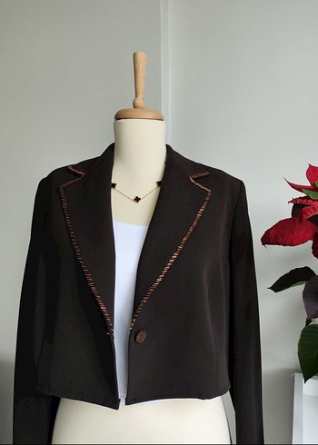 Zincir Detaylı Siyah Uzun Kadın Blazer - Görsel 3