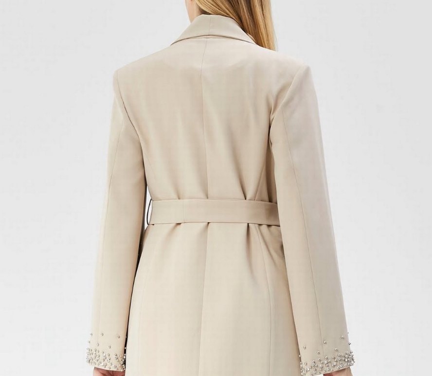 Kemerli Bej Kısa Kadın Blazer Ceket - Görsel 4