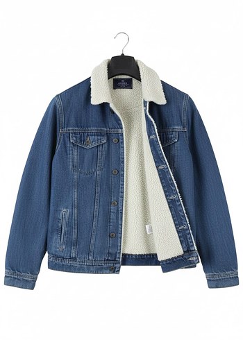 mavi jeans içi kürklü erkek denim ceket - Görsel 2