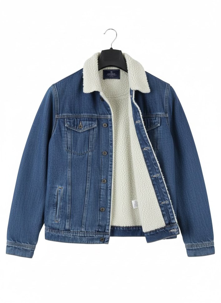 mavi jeans içi kürklü erkek denim ceket - Görsel 2