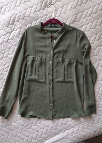 mango haki renk Kadın Düğmeli Gömlek - Görsel 2