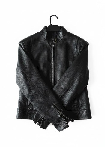 Siyah Deri Kadın Biker Ceket - Görsel 3