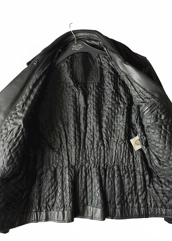 Düğmeli Siyah Deri Biker kadın Ceket kemerli fermuarlı - Görsel 2