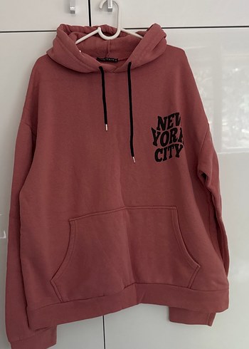m Beden Pembe Kapüşonlu Street Style Sweatshirt