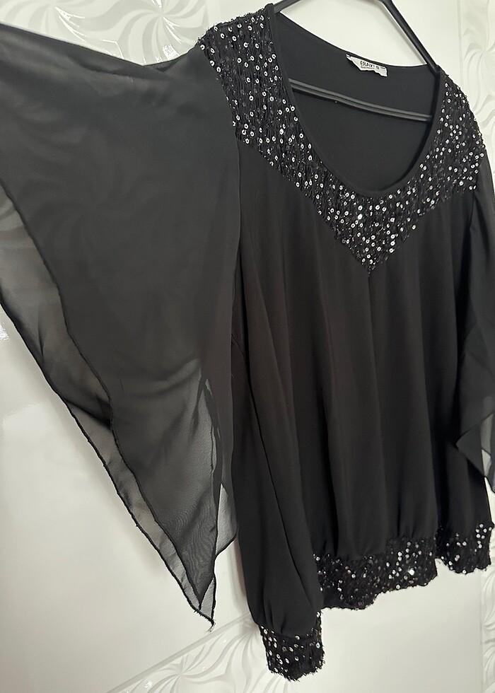 Pullu şık şifon bluz - Görsel 3