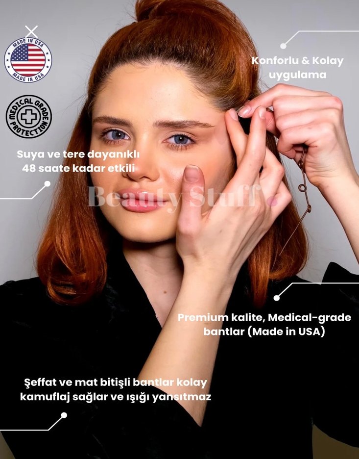 Yüz ve göz germe bandı ve görünmez çift göz kapağı bandı - Görsel 2