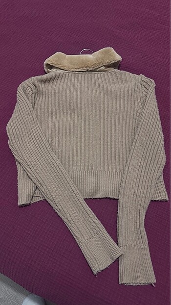 Suni kürk yaka triko - Görsel 4