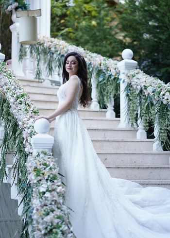 Beyaz Straplez A Kesim Uzun Gelinlik - Görsel 3