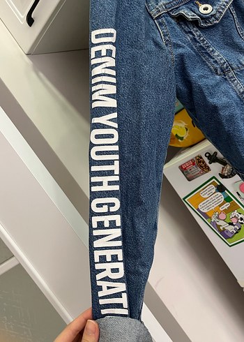 Diğer Düğmeli Kadın Denim Ceket, Normal Boy, Mavi