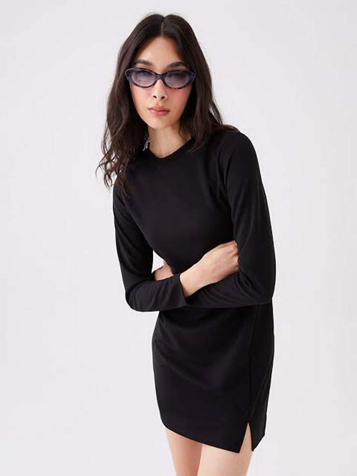 Siyah Uzun Kollu mini Elbise - Görsel 2