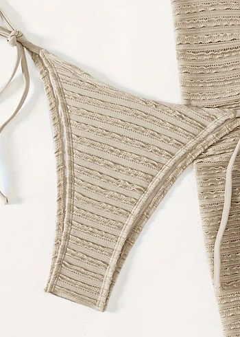 s Beden ten rengi Renk Bej Örgü Bohem Bikini Takımı