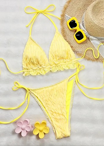 Diğer Sarı Piliseli Mini Bikini Üstü