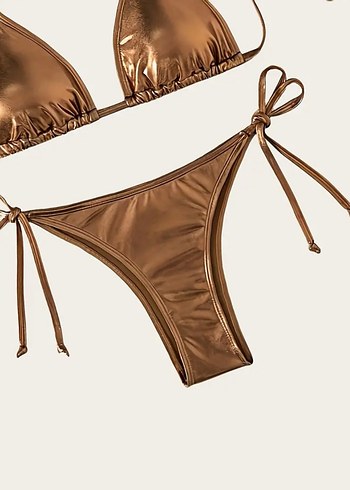 s Beden Parlak Kahverengi İpli Mini Bikini