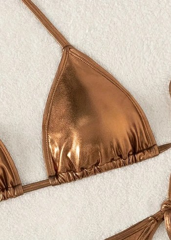 s Beden kahverengi Renk Parlak Kahverengi İpli Mini Bikini