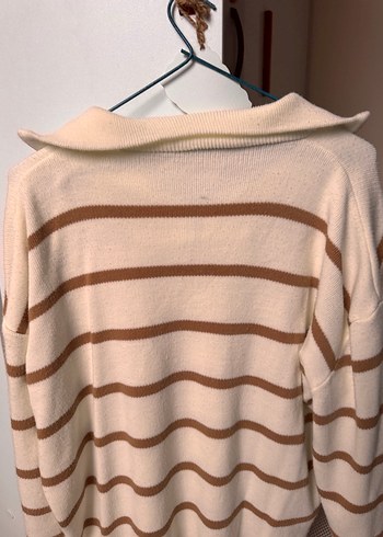 Bej Çizgili Kadın Triko Kazak sweet - Görsel 2