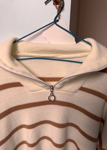 Bej Çizgili Kadın Triko Kazak sweet - Görsel 4