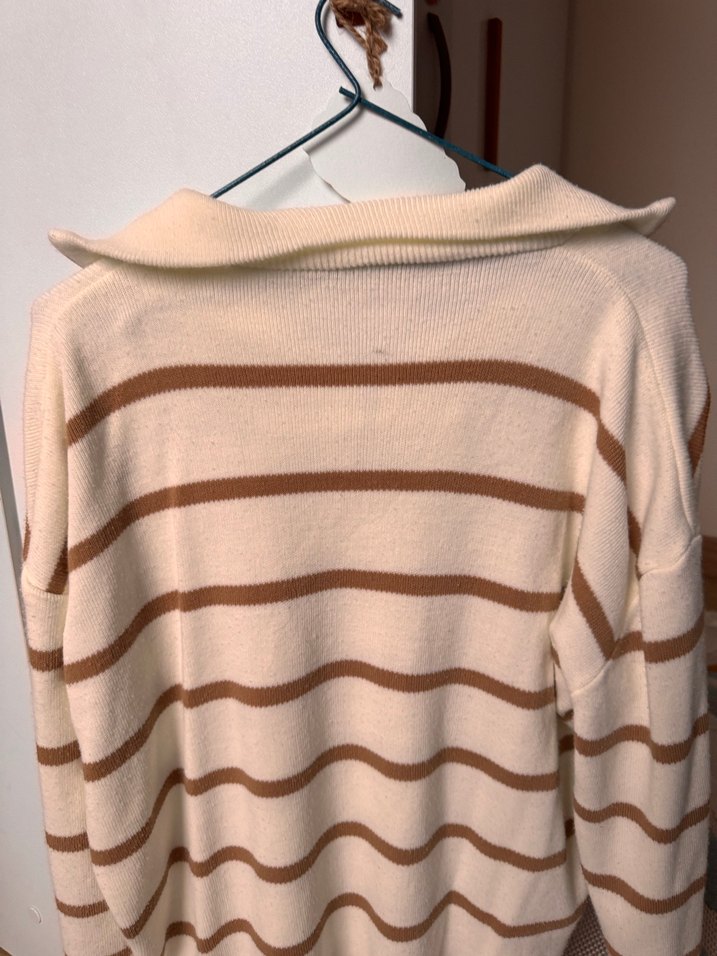 Bej Çizgili Kadın Triko Kazak sweet - Görsel 2