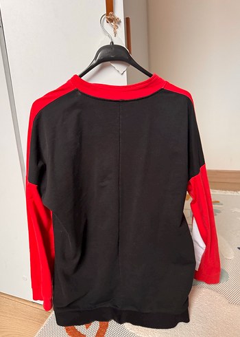 Kırmızı Siyah Renk Bloklu Fermuarlı Sweatshirt - Görsel 4