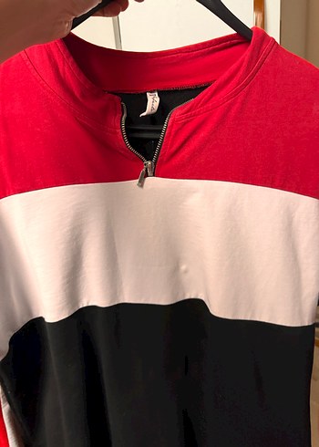 Kırmızı Siyah Renk Bloklu Fermuarlı Sweatshirt - Görsel 3