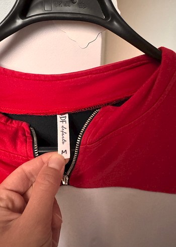 Kırmızı Siyah Renk Bloklu Fermuarlı Sweatshirt - Görsel 2