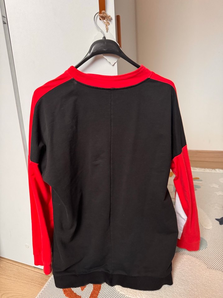 Kırmızı Siyah Renk Bloklu Fermuarlı Sweatshirt - Görsel 4