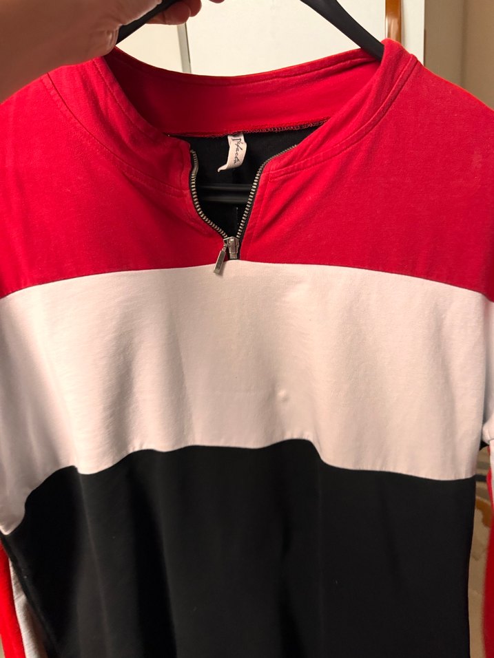 Kırmızı Siyah Renk Bloklu Fermuarlı Sweatshirt - Görsel 3