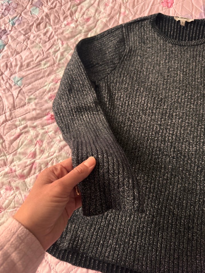 Gri Uzun Kollu V Yaka Bohem Triko Kazak - Görsel 3