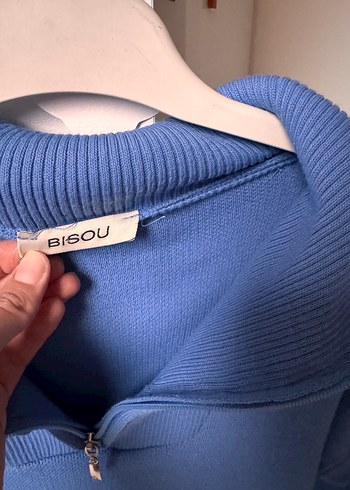 Mavi Fermuarlı Yüksek Yakalı Kadın Kazak sweet - Görsel 3