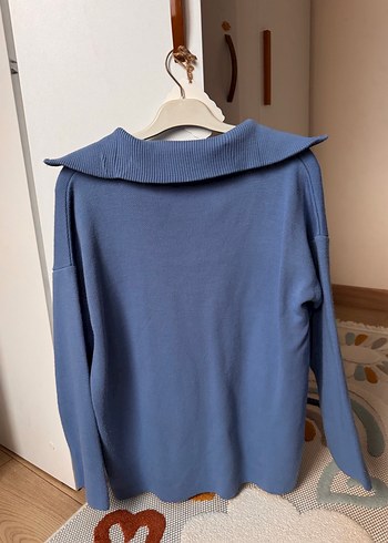 Mavi Fermuarlı Yüksek Yakalı Kadın Kazak sweet - Görsel 4