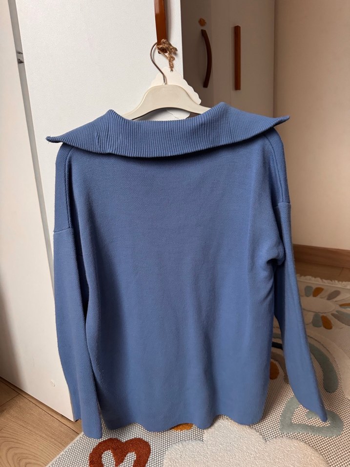 Mavi Fermuarlı Yüksek Yakalı Kadın Kazak sweet - Görsel 4