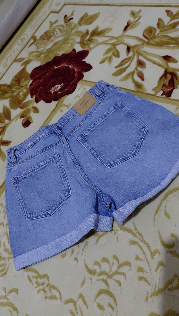 Düğmeli Mavi Kadın Kot Şort - Görsel 3