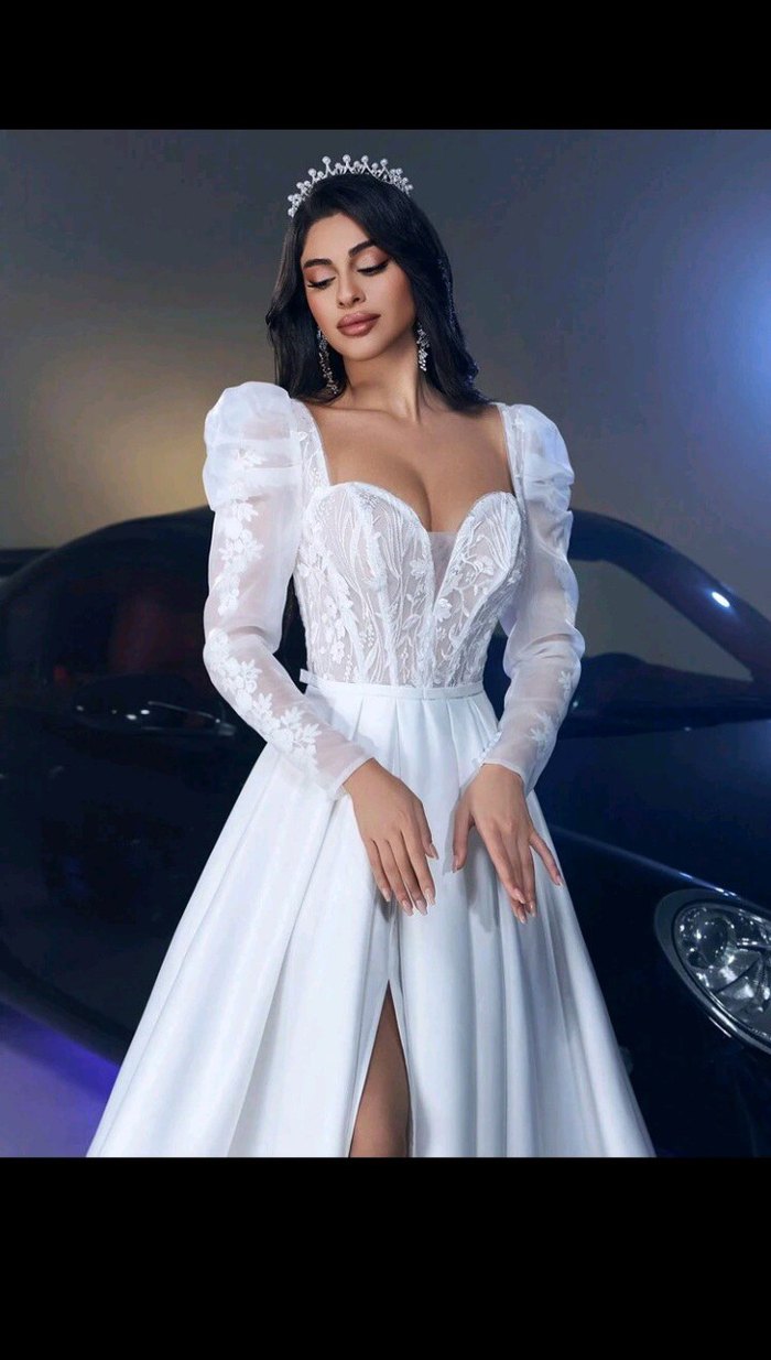 Uzun Kollu Beyaz Prenses Gelinlik - Görsel 2